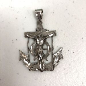 925 CG Sterling Silver Mens Womens Jesus God Crucifix Anchor Pendant Vintage